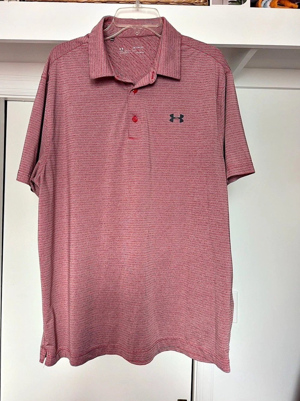Under Armour Striped Polo Red & Gray XL